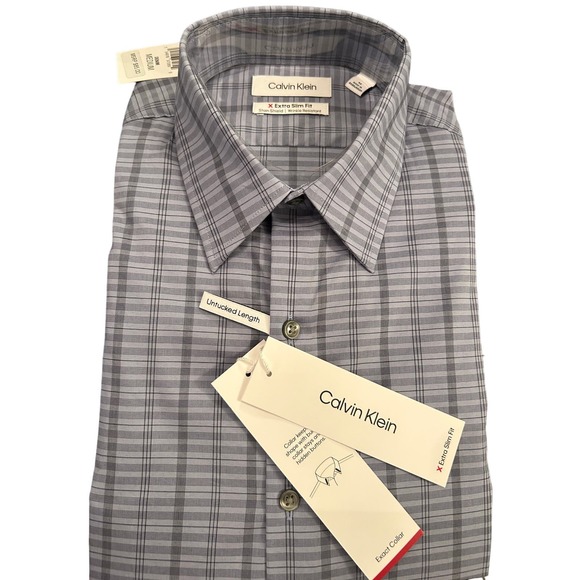 Calvin Klein Men's CK Extra-Slim Stretch Dress Shirt Z M Wrinkle-Resistant M1613 - Picture 3 of 7